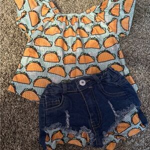 Taco Print Top and Denim Shorts Set 2t